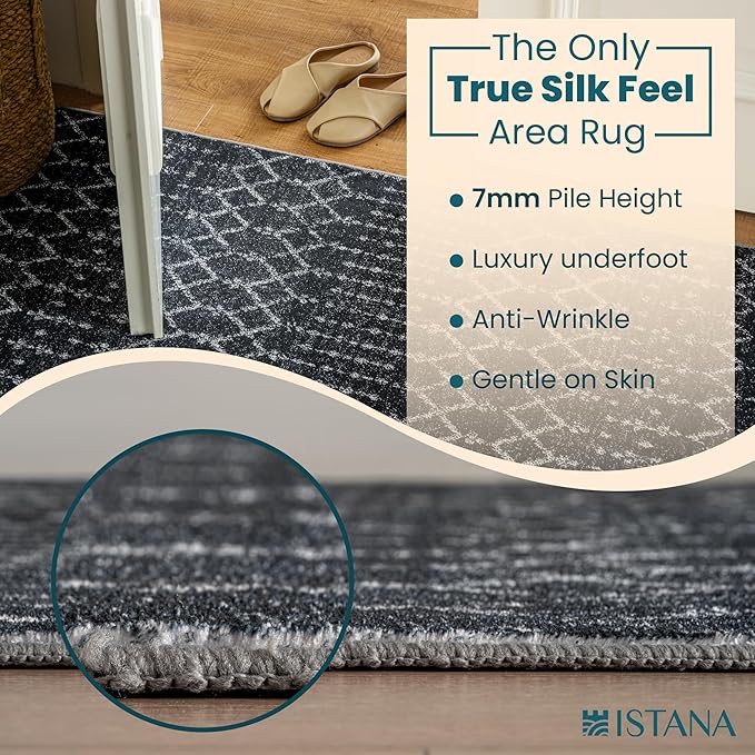 Istana 8x10 Area Rug - Black 8x10 Rugs for Living Room - Foldable Rugs for Bedroom - Stain Resistant Washable Rug - Eco-Friendly Area Rugs - Easy to Clean Living Room Rug