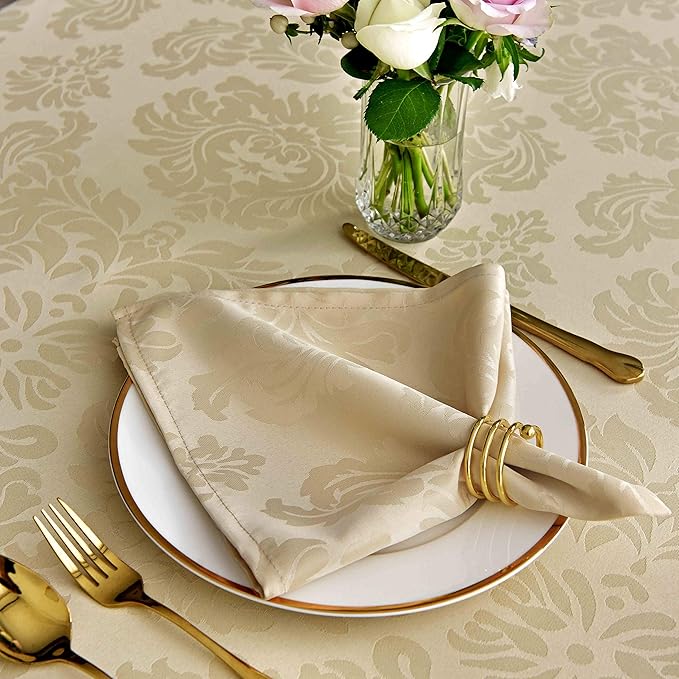 maxmill Jacquard Cloth Napkins 20 x 20 Inch Damask Pattern Soft Comfortable and Luxury Serviette for Restaurant Family Dinners Weddings Parties and Banquets Set of 4 Pieces Beige