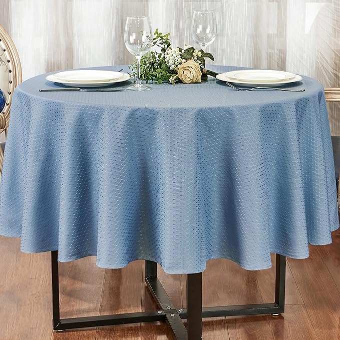 Rectangle Table Cloth Linen Farmhouse Stainproof Waterproof Washable Polyester Oblong Rectangular Fabric Table Cover for Kitchen Dining Dinner (Light Blue, Round 70'' Inch)