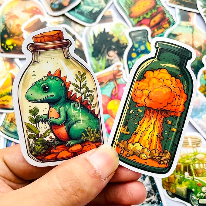 Yoksas 50Pcs World in The Bottle Stickers - Aesthetic Scenery Cartoon Anime Artist Decals for Water Bottle,Laptop,Scrapbooking,Tumbler