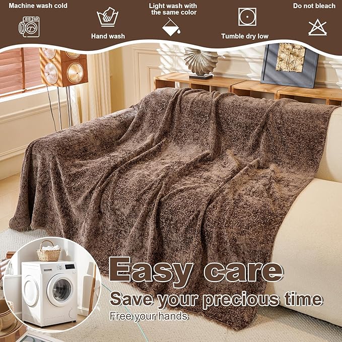 ROOMLIFE Brown Sofa Cover, Vintage Boho Couch Cover for 3 Cushion Sofa, Soft Chenille Sofa Cover for Dog, Washable Furniture Sofa Protector Cover Blanket with Tassel for Living Room, 71 '' X 150''