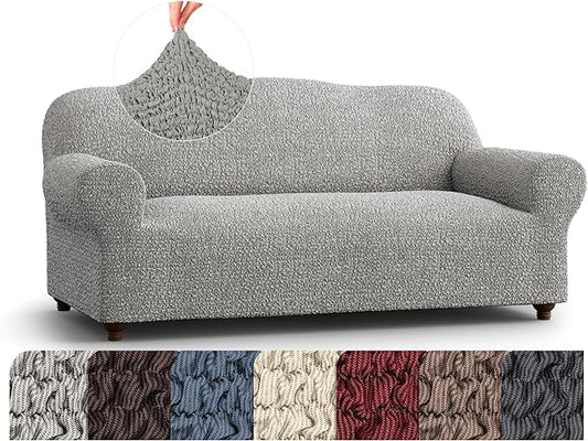 PAULATO BY GA.I.CO. Sofa Slipcover - Stretch Couch Cover - Stylish Cushion Sofa Cover - Soft Fabric Slip Cover - 1-Piece Form Fit Washable Protector for Pet - Mille Righe Collection - Platinum