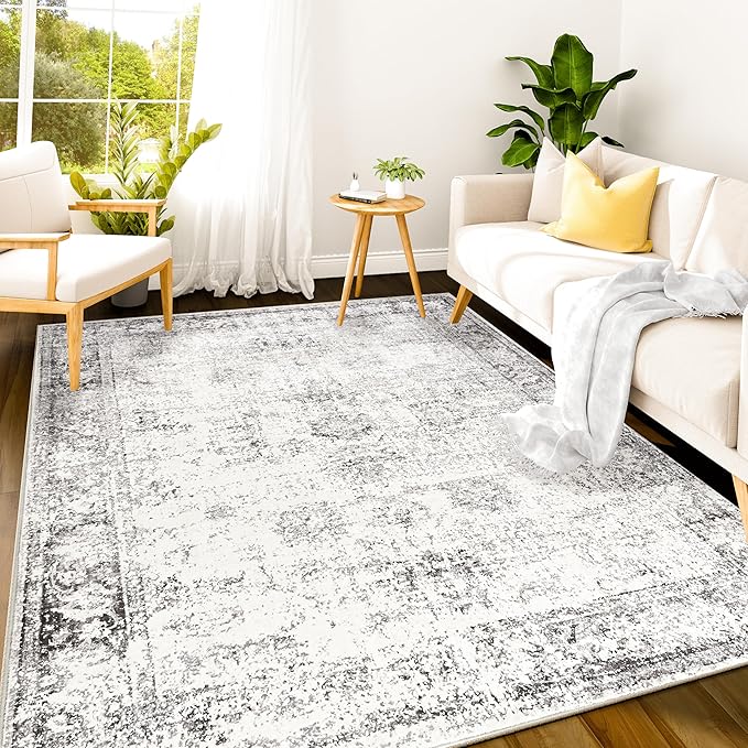 Istana 5x7 Rugs - White Cream/Grey Area Rug - Kid & Pet Friendly Living Room Area Rugs 5x7 - Non Shedding Plush Area Rugs - Foldable Rugs for Bedroom - Eco-Friendly Washable Area Rug