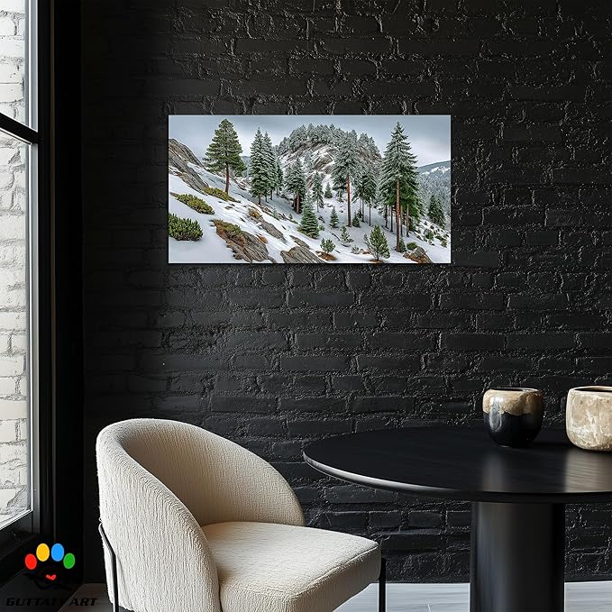 GUTTATY Christmas Winter Scene Canvas Wall Art, Snowy Forest Canvas Prints, Pine Tree Wall Painting, Serene Nature Poster Picture, Tranquil Landscape Wall Decor for Living Room, Bedroom, 48x24 Inch