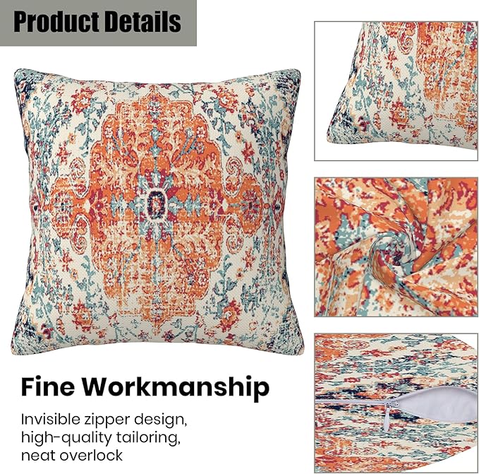 Boho Pillow Covers 18X18 Set of 2, Boho Carpet Decorative Throw Pillow Covers,Vintage Boho Rug Design Pillow Cover Pillowcase Cushion Case for Home Sofa Couch Indoor Outdoor Decorations