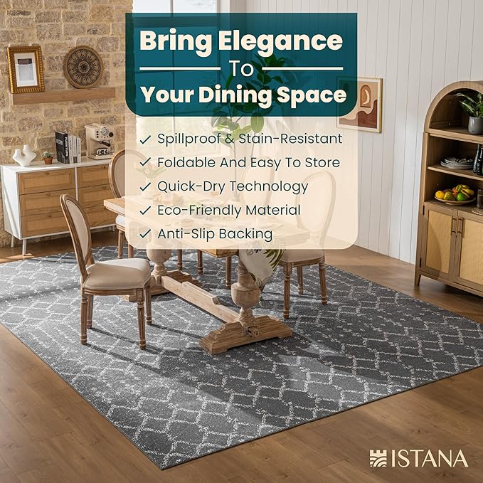 Istana 9x12 Area Rug - Dark Grey 9 x 12 Area Rugs for Living Room - Foldable 9x12 Rugs for Bedroom/Living Room Rug - Stain Resistant Washable Rugs - Eco-Friendly Area Rugs