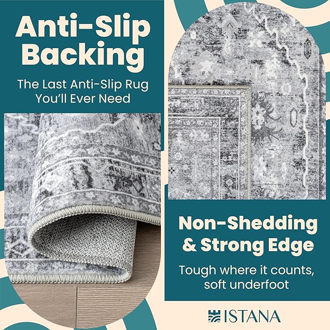 Istana Hallway Carpet 2.5x8 - Grey Kitchen Runner - Non Slip Washable - Silk's Soft Touch - Stylish Home Rug