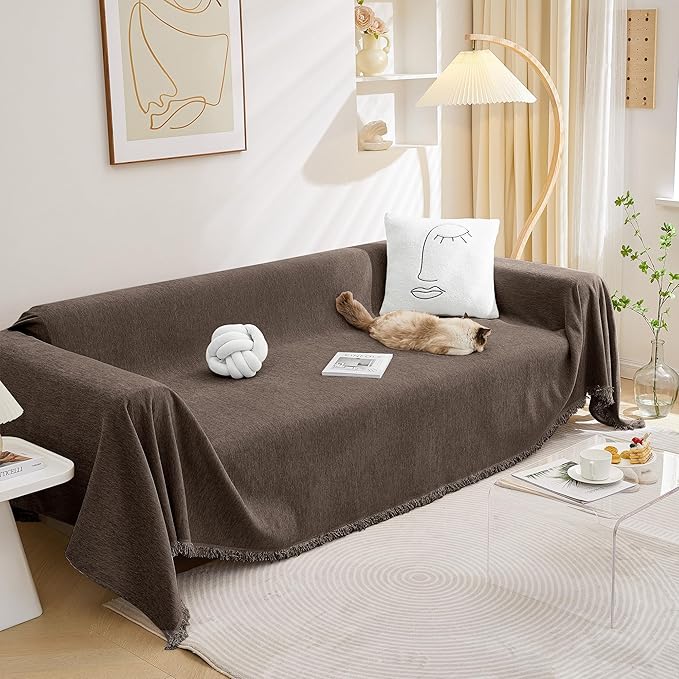 MEETSKY Washable Sofa Covers Couch Cover Loveseat Sofa Slipcover for Reclining Couch 2 Seat，Soft Throws Cover Home Decorative for Living Room, 71" x 102",Dark Chocolate