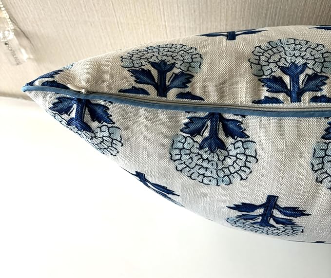 Babur Floral Printed Decorative Square Accent Throw Pillow Cover - Decor for Living Room, Sofa, Chair, Patio, Car, Balcony, Bench, Porch, Nursery, Office, Bedroom - 18x18 Inches, Blue