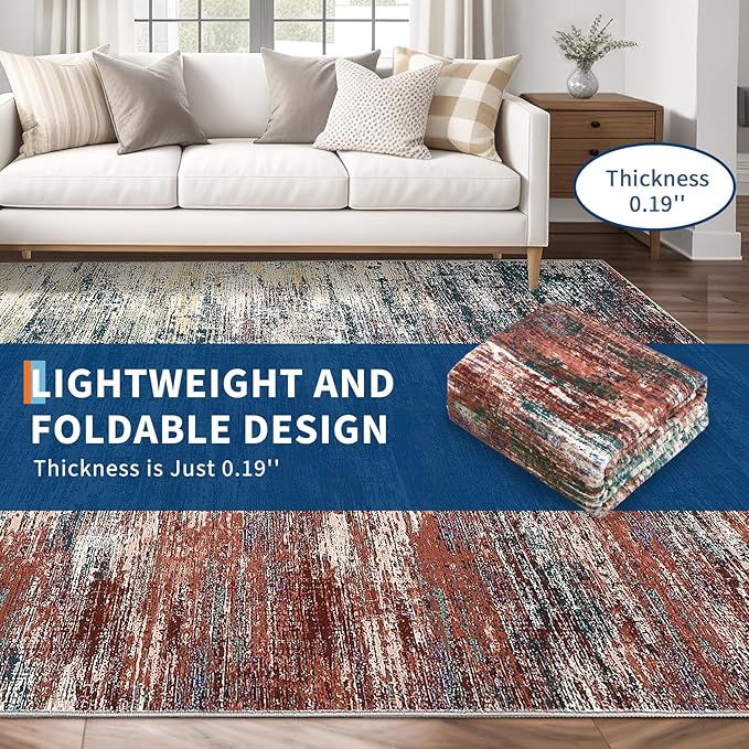 Modern Abstract Area Rug 4x6 Washable Rug for Living Room, Ultra Soft Rug for Bedroom, Non Slip Indoor Floor Carpet, Stain Resistant Rugs for Home Decor Office, Red Multi