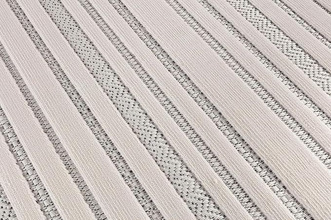 CAMILSON Modern Rug 8x10 Luxury Striped Line Micro Loop Area Rugs Soft High-Low Pile Stain Resistant Easy to Clean Non-Shedding Durable Living Room Kitchen Indoor Carpet (White)