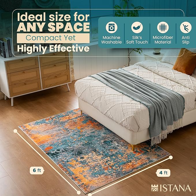 Istana 4x6 Area Rug - Multi/Blue Rugs for Living Room 4x6 - Foldable Rugs for Bedroom - Stain Resistant Washable Rug - Eco-Friendly Boho Area Rugs - Easy to Clean Living Room Rug 4 x 6