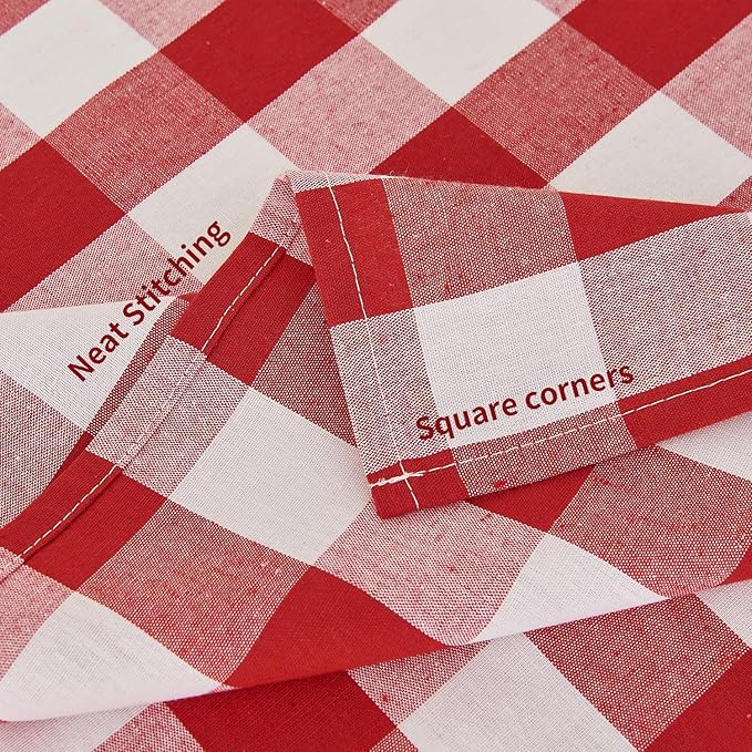 BALCONY & FALCON Rectangle Gingham Table Cloth – Water-Resistant Cotton Blend, Spill-Proof & Washable Checkered Tablecloth for Kitchen, Dining, Picnic, Party (Red White, 57x118 Inch)