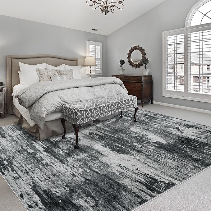 8x10 Area Rugs for Living Room: Large Machine Washable Area Rug with Non Slip Backing Non Shedding Abstract Stain Resistant Carpet for Bedroom Dining Room Nursery Home Office - Black