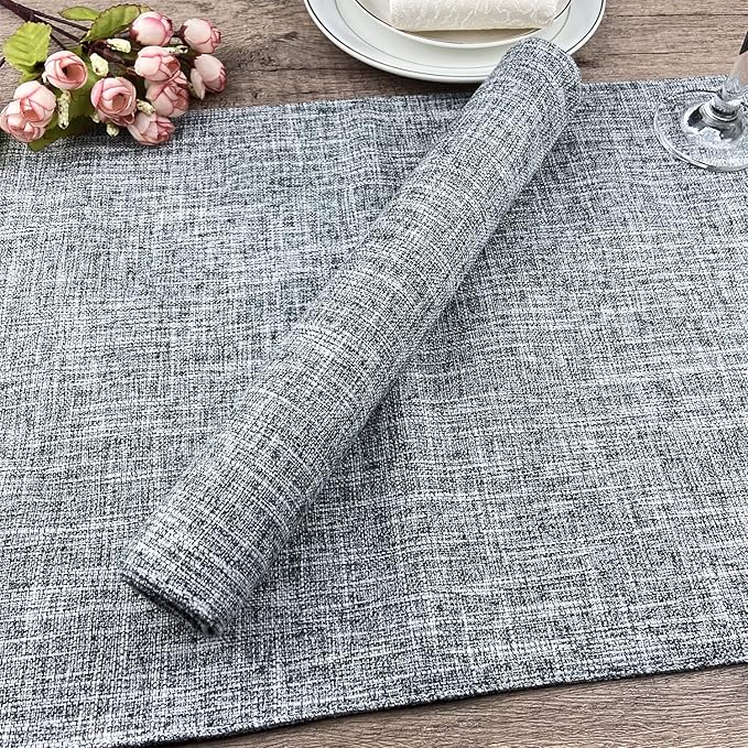 Weabetfu Cloth Placemats Set of 8 Heat Resistant Dining Table Placemmats Cotton Linen Machine Washable Kitchen Table Mats Wrinkle Free Thick Fabric Place Mat,Easy to Clean,13"x19" Mottled Grey w/Brown