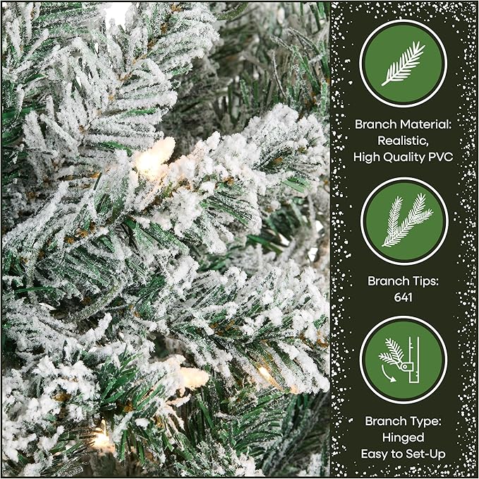 National Tree Company 7.5 ft Pre-Lit Flocked Acacia Slim Artificial Christmas Tree, 350 Clear Lights, 641 Tips, Includes Stand, Green