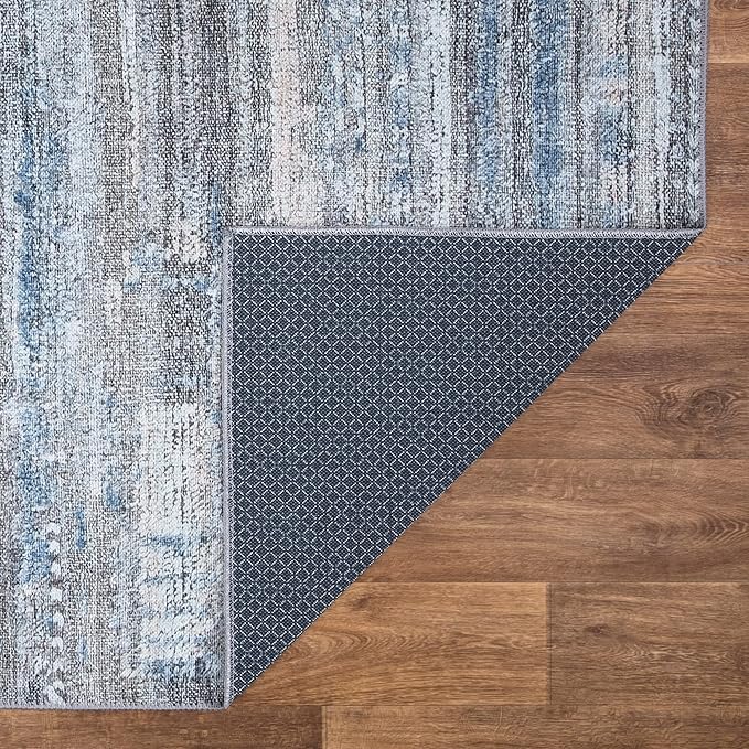 Bloom Rugs Washable Non-Slip 9' x 12' Rug - Gray/Blue/Blush Modern Abstract Area Rug for Living Room, Bedroom, Dining Room, and Kitchen - Exact Size: 9' x 12'
