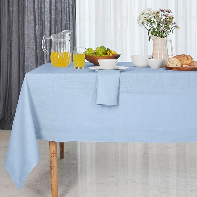 D'Moksha Homes Linen Tablecloth for Rectangle Tables 60 x 144 Inch - 100% Pure Linen Powder Blue Table Cloth - Machine Washable Cloth Tablecloth for Fall, Thanksgiving, Holiday