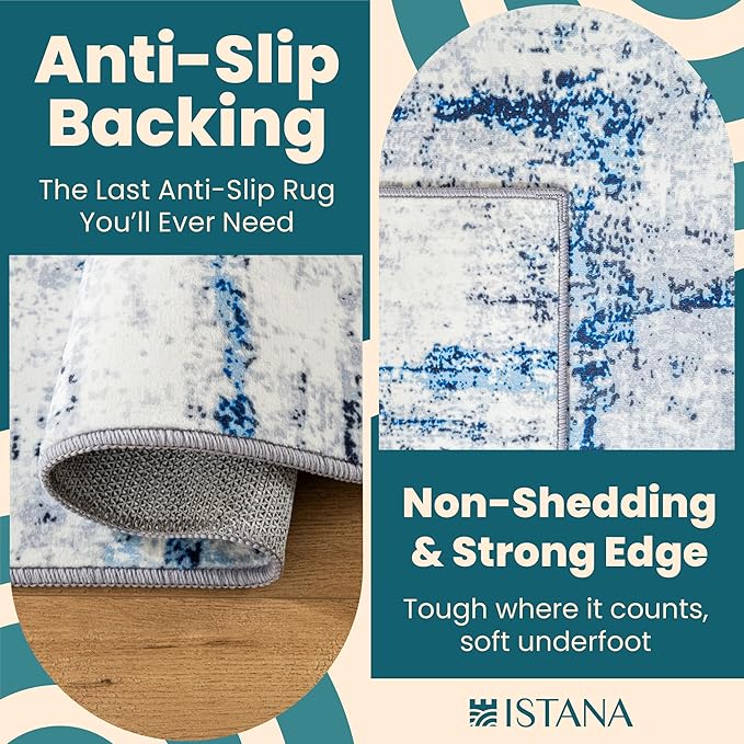 Istana 5x7 Area Rug - Blue/White Rugs for Living Room 5x7 - Foldable Rugs for Bedroom - Stain Resistant Washable Rug - Eco-Friendly Boho Area Rugs - Easy to Clean Living Room Rug