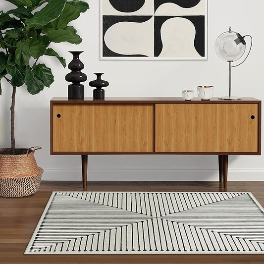 RUGGABLE x Jonathan Adler Machine Washable Modern Area Rug – Inkdrop Black & Ivory 4x6, Stain-Resistant, Non-Slip – Medium Rugs for Living Room, Bedroom, Hallway, Entryway & Office–with Standard Pad
