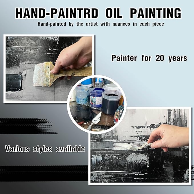 Hand Painted Abstract Canvas Wall Art for Living Room - Black and White Pictures for Office Wall Decor - Large Modern Wall Art Size 29" x 59"