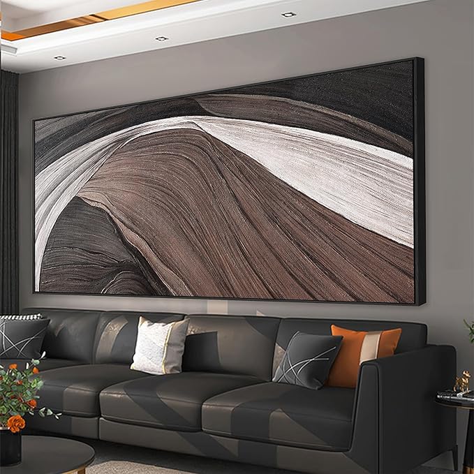 Abstract Wall Art Brown Canvas Art Wall Decor Print Abstract Wall Decor Modern Minimalist Black And White Canvas Painting Bathroom Picture For Bedroom Office Home Artwork 20" X 40" With Framed