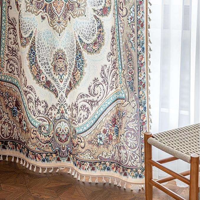 Popular Handicrafts Printed Curtains for Living Room 102 Inches Long Indian Hippie Bohemian Curtains Rod Pocket Light Filtering 2 Panels, Beige