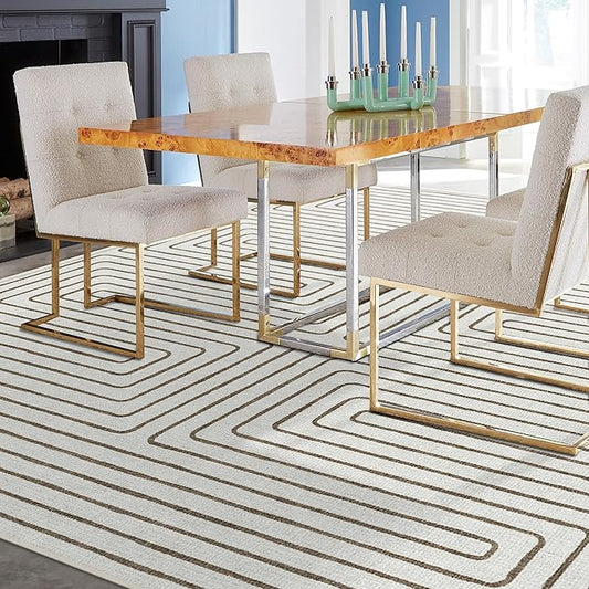 RUGGABLE x Jonathan Adler Machine Washable Modern Area Rug – Labyrinth Camel/Ivory 8x10, Stain-Resistant, Non-Slip – Large Rugs for Living Room, Bedroom, Hallway, Entryway & Office–with Standard Pad