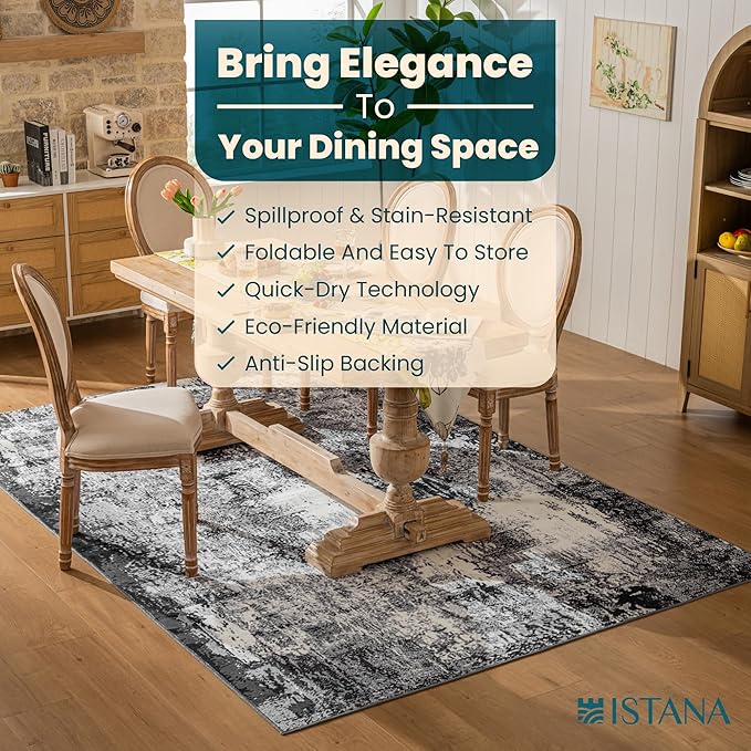 Istana 6x9 Area Rug - Grey Black Rugs for Living Room 6x9 - Foldable Boho Rugs for Bedroom - Stain Resistant Washable Rug - Eco-Friendly Area Rugs - Easy to Clean Living Room Rug