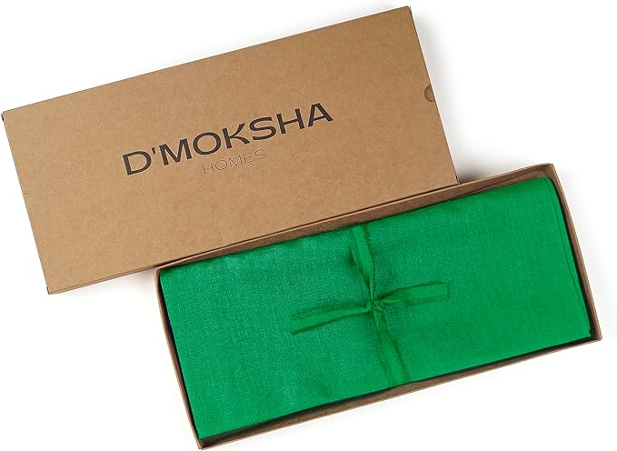 D'Moksha Homes Linen Kelly Green Table Runner 120 Inches Long - 100% Pure Linen Dining Table Runner 14 x 120 Inch for Winter, Christmas, Holiday - Machine Washable