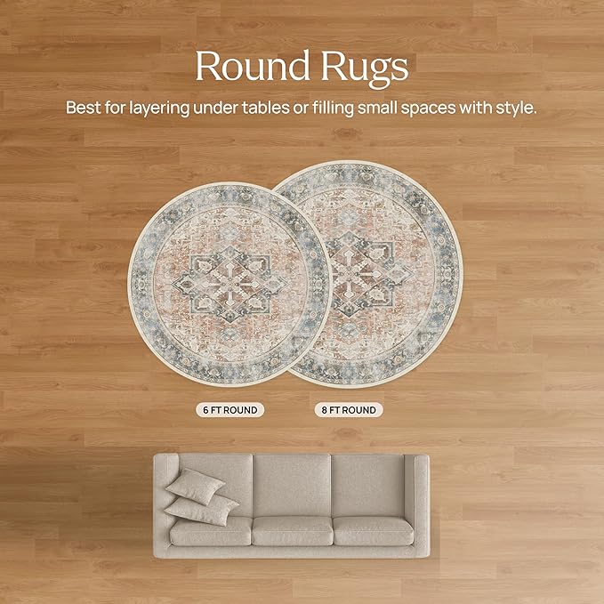 RUGGABLE x Jonathan Adler Machine Washable Modern Area Rug– Inkdrop Slate Blue 8 ft Round, Stain-Resistant, Non-Slip– Large Rugs for Living Room, Bedroom, Hallway, Entryway & Office–with Standard Pad