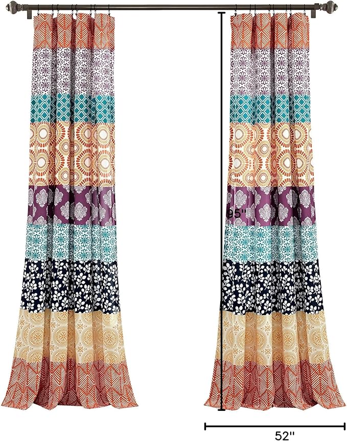 Lush Decor Bohemian Stripe Window Curtain Panels, Pair 52" W x 95" L Fuchsia & Orange - Light Filtering Curtains for Bedroom - Boho Curtains - Maximalist Decor