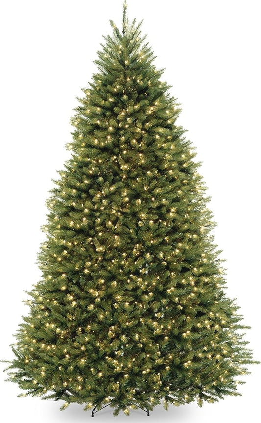 National Tree Company 9 ft Pre-Lit Dunhill Fir Artificial Christmas Tree, 900 LED Lights, 4,029 Tips, PowerConnect, Foot Pedal, 10 Light Functions, Includes Stand, Green