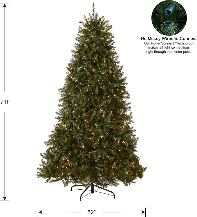 National Tree Company 7 ft Pre-Lit Dunhill Fir Artificial Christmas Tree, 650 LED Lights, 2,144 Tips, PowerConnect, Foot Pedal, 10 Light Functions, Includes Stand, Green