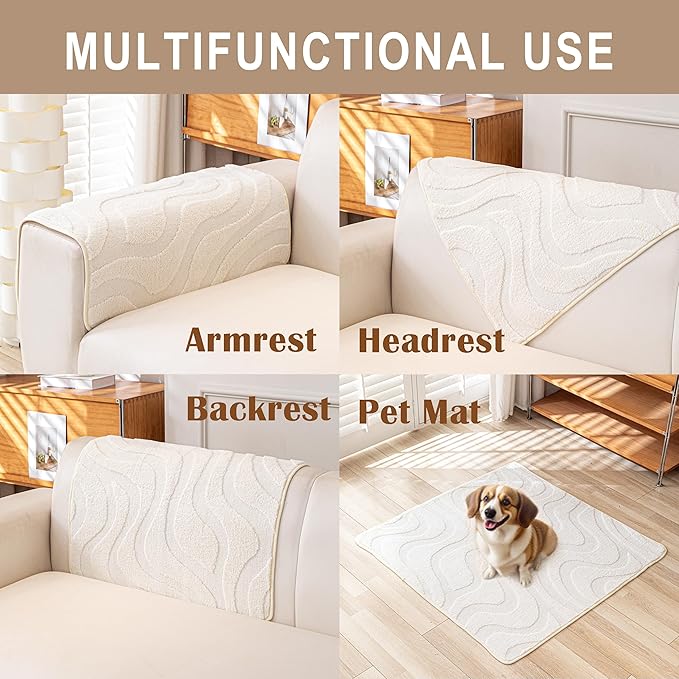 Couch Cover Sofa Covers Washable, Velvet Fleece Sofa Slipcovers for 3 Cushion Couch, Non-Slip Furniture Protector for Dog Pet, L Shaped Recliner Sectional Couch Cover White,36"X63"(Only 1 Pcs)