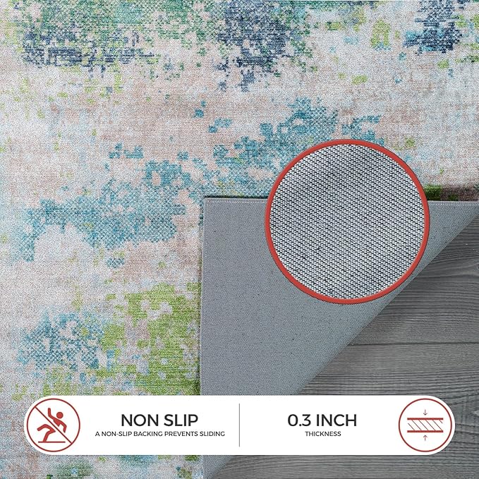 Non Slip Rugs 6x9 Modern Abstract Easy Silk Rubber Backing Soft Area Rug for Living Room Easy to Clean Non Shedding Kitchen for Bedroom Indoor Carpet (Teal - Green, 6x9)