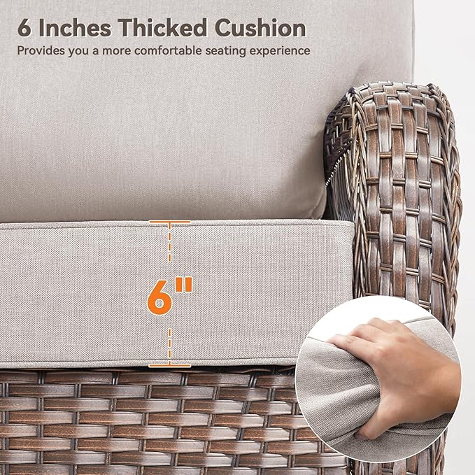 6" Thick Outdoor Cushions 22x24x6, 1-Set Deep Seat Patio Cushions with Removable Cover, Waterproof & Fade Resistant Replacement for Wicker Chair, Loveseat, Sofa - Beige-1pcs