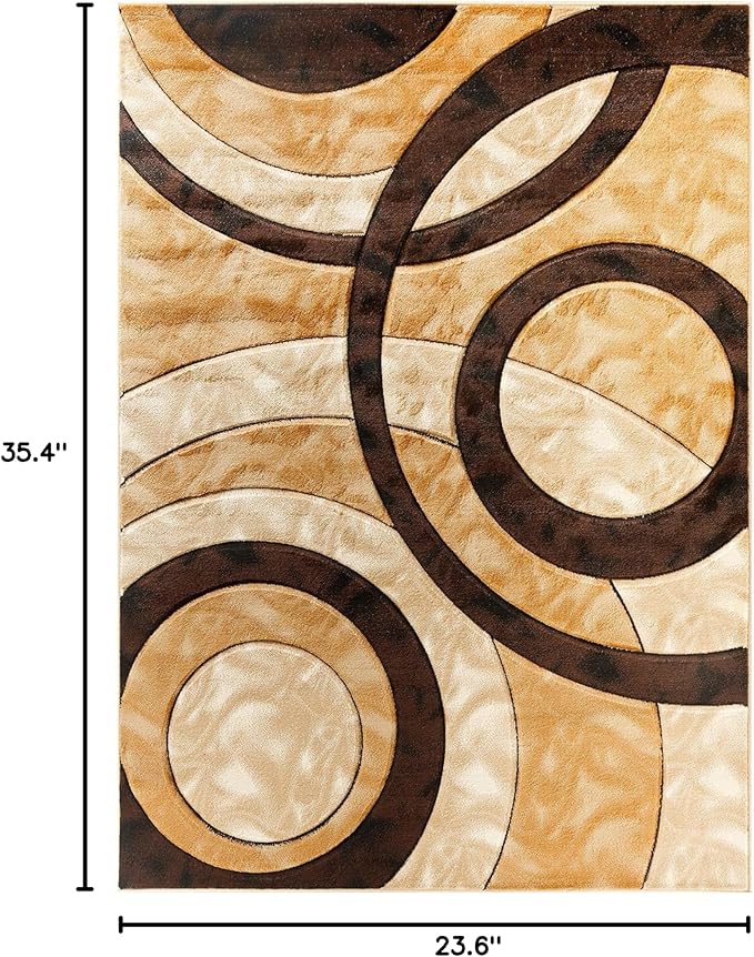 GLORY RUGS Area Rug 2x3 Brown Door Mat Modern Circles Soft Contemporary Floor Carpet Fluffy Texture for Indoor Living Dining Room and Bedroom Area