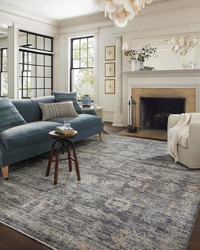 Loloi Jean Stoffer Katherine Collection KES-04 Ink/Jade 7'-10'' x 10', .25" Pile Height, Area Rug
