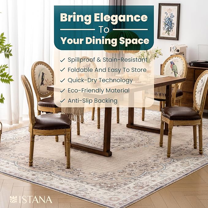 Istana Living Room Rug 10x14 - Beige Grey & Light Cream 10 x 14 Area Rug - Foldable Machine Washable Area Rugs 10x14 10x14 Area Rugs Boho - Stain Resistant Washable Rug 10x14
