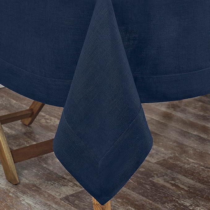 D'Moksha Homes Navy Blue Linen Tablecloth 54 x 72 Inch - 100% Pure Linen Tablecloth for Rectangle Tables - Machine Washable Table Cloth for Fall, Thanksgiving, Holiday