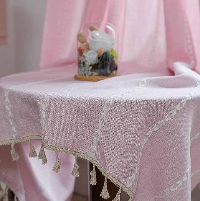 Sutuo Home Boho Curtain for Bedroom 84 Inch Length, Light Filtering Farmhouse Shabby Chic Tassels Window Treatment Bohemian Embroidery Drape, Rod Pocket 1 Panel 52" W x 84" L, Pink