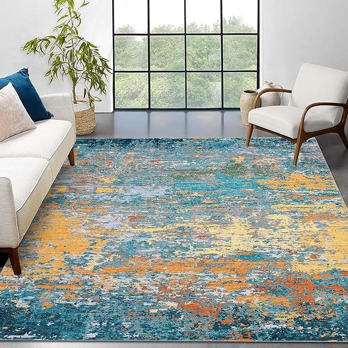 Modern Abstract Rug 3x5 Washable Rug Non Slip Stain Resistant for Bedroom Living Room Non Shedding Low Pile Indoor Floor Cover,Multi Color