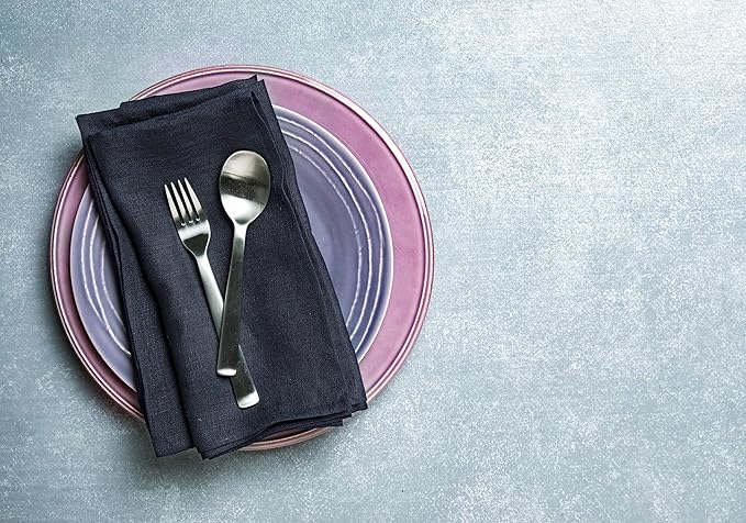 Solino Home Navy Blue Linen Napkins Set of 6-100% Pure Linen Dinner Napkins 20 x 20 Inch for Christmas, Holiday, Winter, New Year - Fete
