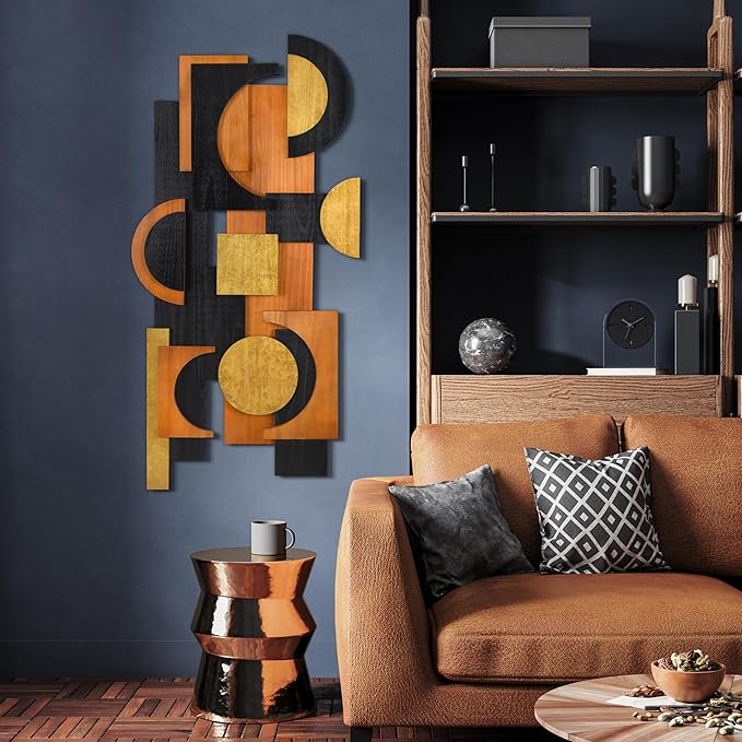 Empire Art Direct "Amber Embraces II Handmade Dimensional Solid Paulownia Wood Abstracts Wall Art, Ready to Hang, Living Room, Bedroom & Office, 48" x 24"x 1.42"