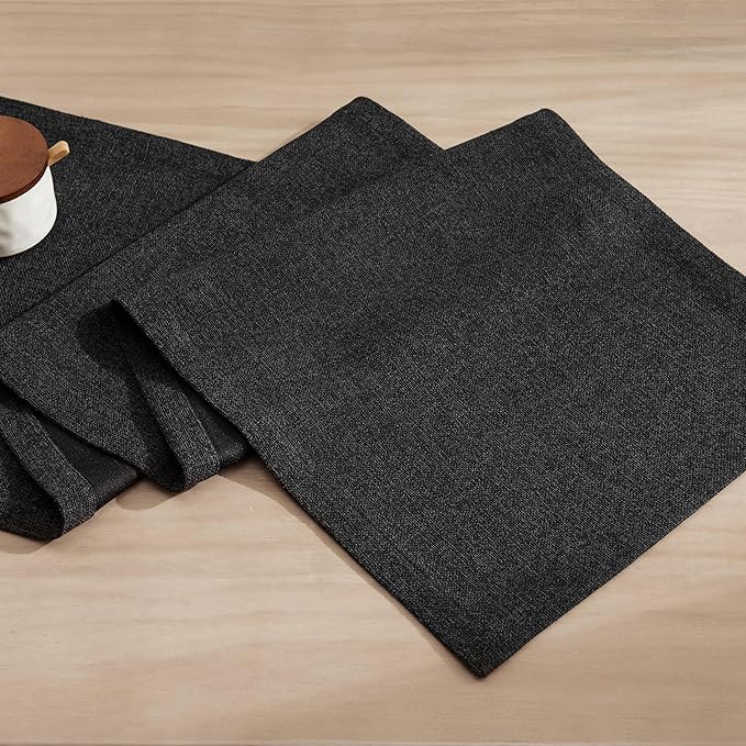 ZeeMart Burlap Style Farmhouse Table Runners 60 Inches Long, Black Rustic Woven Dining Table Runner for Everyday Use, 14x60 Inches, Black