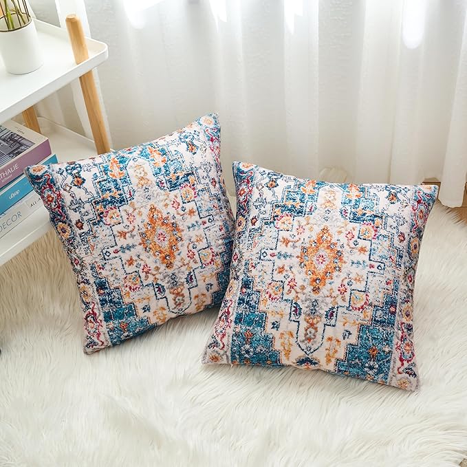 Boho Throw Pillow Covers 24x24 inch Set of 2,Boho Vintage Carpet Pattern Antique Ethnic Decor Double Sided Pattern Cushion Cover Soft Pillow Case Living Sofa Room Bed Square Pillow Cover