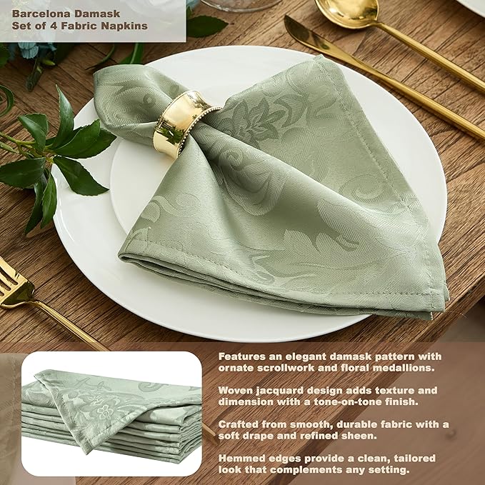 Newbridge Barcelona Damask Fabric Tablecloth, 52 x 52 Inch Square, Sage Green – No Iron, Soil Resistant Table Cover for Dining, Parties and Holidays