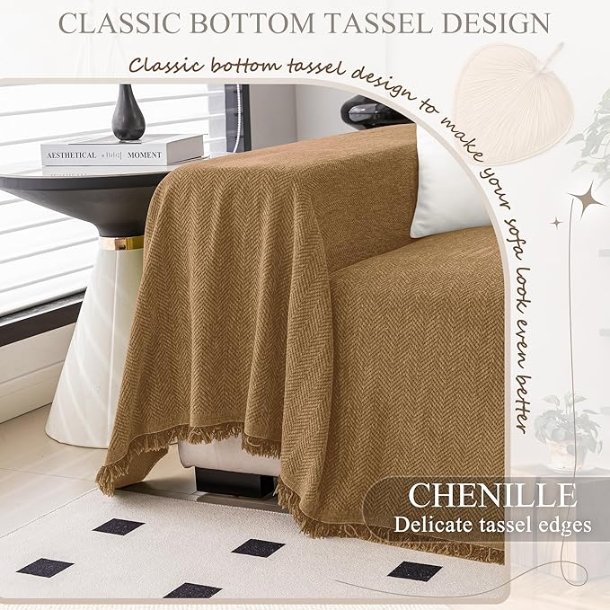 ALIECOM Sectional Couch Covers L Shape Sectional Sofa Cover for Dogs 2 Piece Thick Chenille L Shaped Couch Slipcover Blanket Chaise Pet Furniture Protector Washable (XX-Large, Light Brown)
