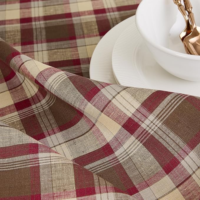 Solino Home Linen Tablecloth 60 x 132 Inch - 100% Pure Linen Rustic Multicolor Tartan Plaid Tablecloth for Rectangle Tables - Machine Washable Table Cloth for Fall, Autumn, Thanksgiving